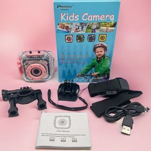 Kids Action Camera Pink Underwater w/Waterproof Hard Case & Mounting Accessories